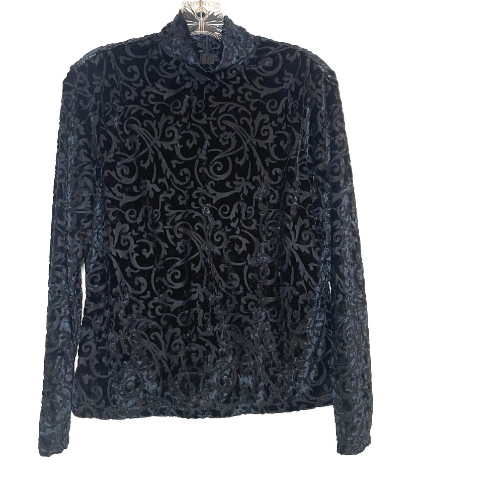 VTG Womens Velvet Burnout Top M Mock Neck‎ Long Sleeve Whimsigoth Fairy Grunge